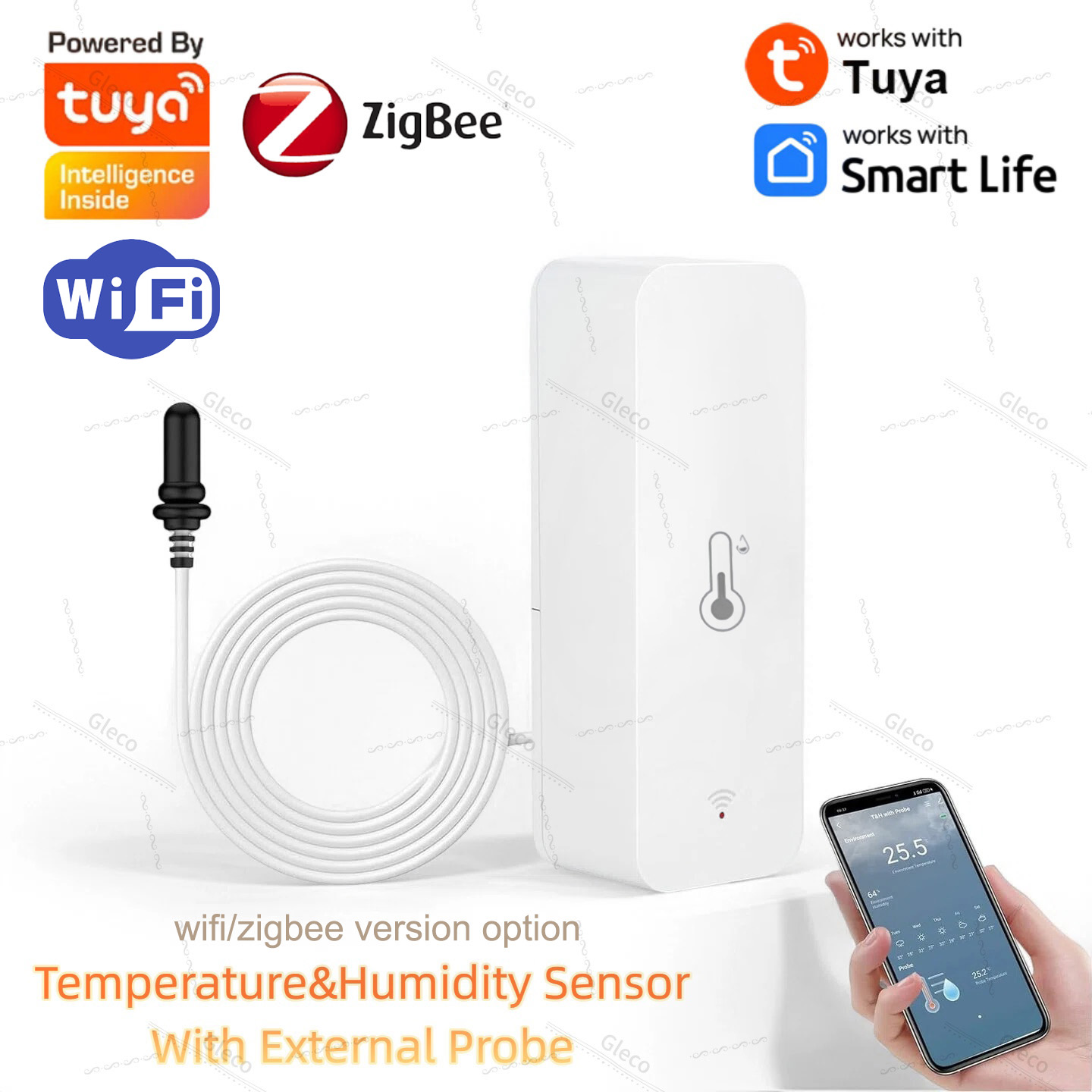 Aquarium Marine Plants - Tuya Wifi Zigbee 温度と湿度センサー 外部プローブ付き スマートライフ湿度計